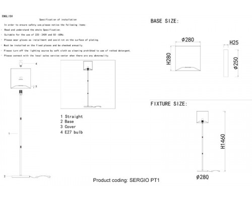 Заказать Торшер Crystal Lux SERGIO PT1 GOLD| VIVID-LIGHT.RU