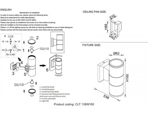 Оформить заказ Светильник настенный Crystal Lux CLT 138W160 BL| VIVID-LIGHT.RU