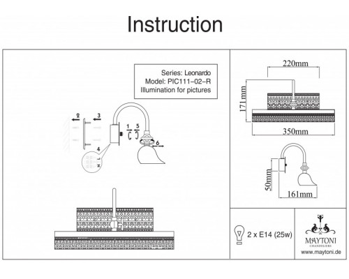 Сделать заказ Светильник для картин Maytoni PIC111-02-R| VIVID-LIGHT.RU