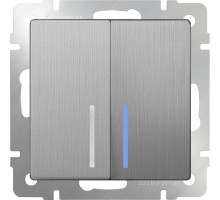 Выключатель Werkel WL09-SW-2G-LED (cеребряный рифленый)